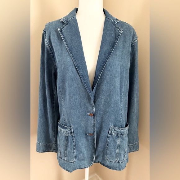Lee Vintage Style Denim Oversized Long Line Western Boho Blazer Jacket - Picture 1 of 9